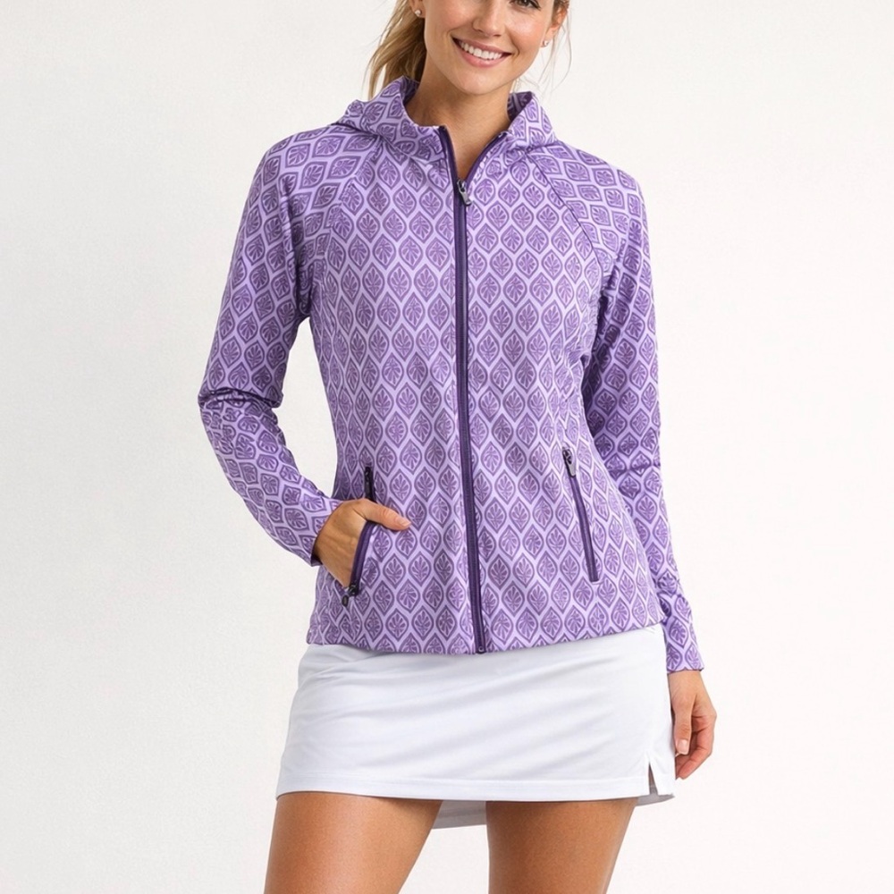 Sigrid Olsen Lavender White UPF Tennis Golf Zip Up Shirt Jacket Size XS NWT